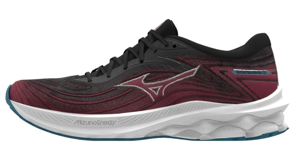 Mizuno Wave Skyrise 5 Black/White Sand/Rumba Red futócipő akciós termékkép 1